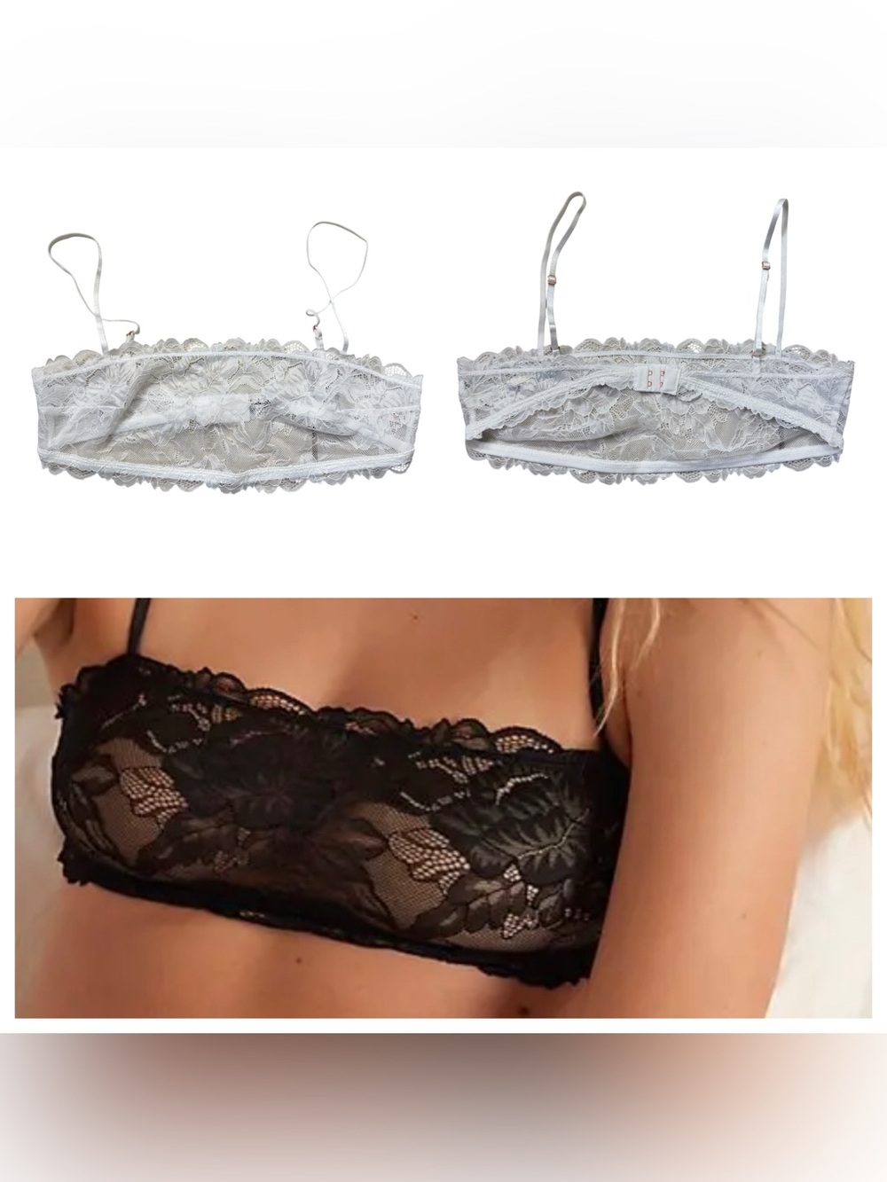 New Free People Everyday Lace Straight-Neck Bralette WHITE Large